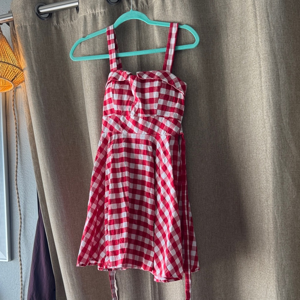 Ixiah Fit and Flare Red and White Checkered Mini Dress